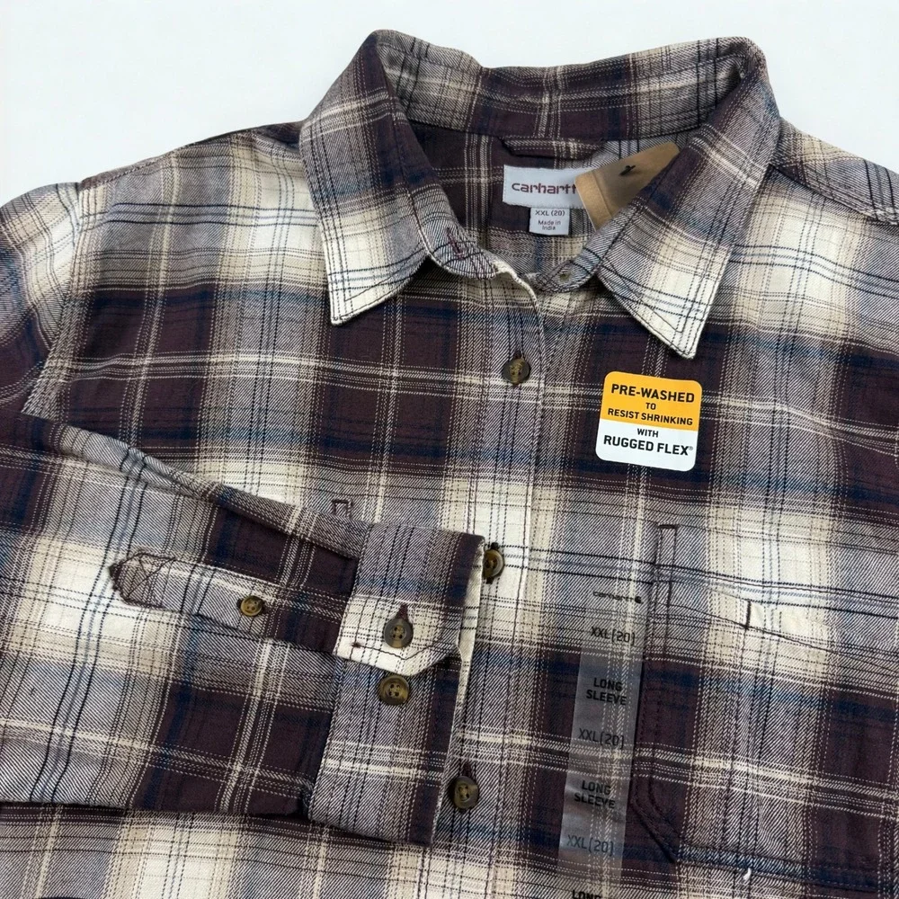 Carhartt Plaid Flannel Button Down Shirt Womens XXL Brown Rugged Flex NWT